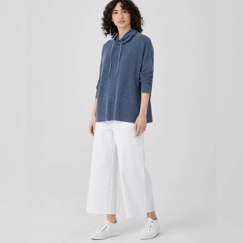 Organic Linen Cotton Slub Funnel Neck Top Small b3